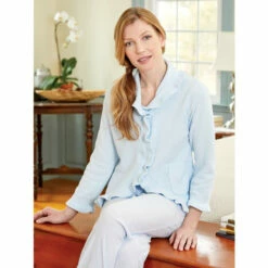 Vermont Country Store Chenille Ruffle Bed Jacket Blue