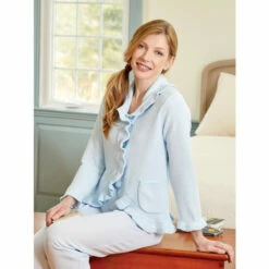 Vermont Country Store Chenille Ruffle Bed Jacket Blue -Cheap Nasty Store unnamed file 548