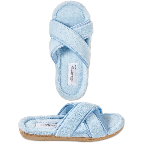 Vermont Country Store Women's Cross-Strap Terry Slide Slippers Pink 3 Vermont Country Store Women's Cross-Strap Terry Slide Slippers Pink