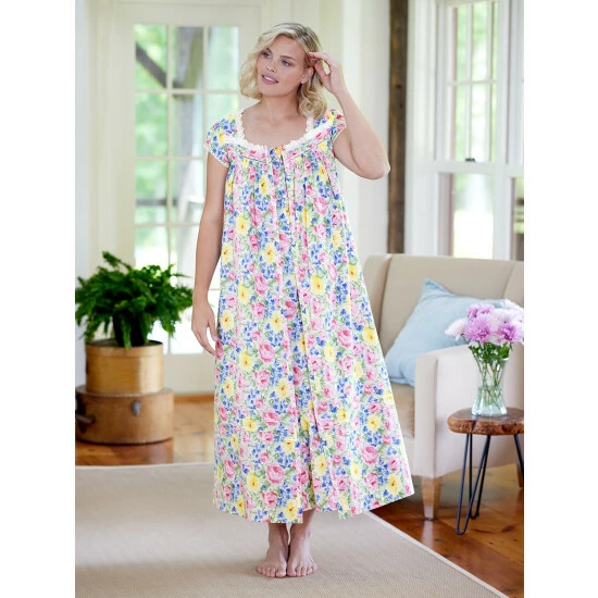 Eileen West Garden Bouquet Cotton Lawn Nightgown Pink Floral 3 Eileen West Garden Bouquet Cotton Lawn Nightgown Pink Floral