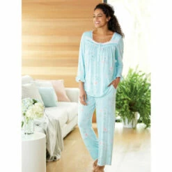 Eileen West Stretch Modal Floral Pajamas Teal