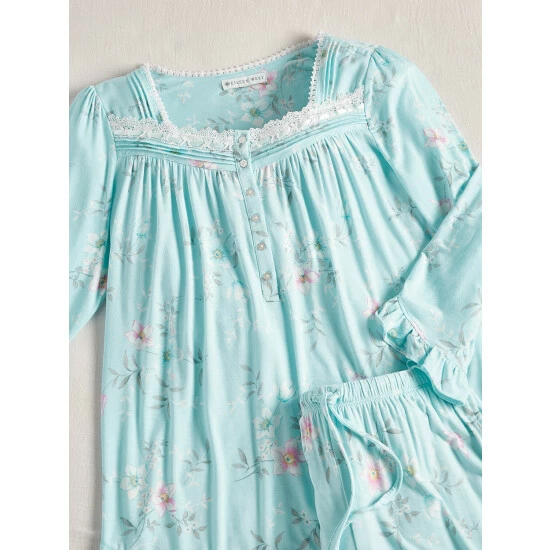 Eileen West Stretch Modal Floral Pajamas Teal 9 Eileen West Stretch Modal Floral Pajamas Teal - Image 7