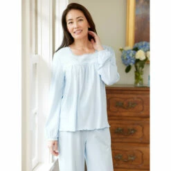 Ella Simone Regency Lace Cotton Modal Pajamas Blue