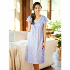 Vermont Country Store Women's Shirred Navy Floral Girl-Leg Swimsuit