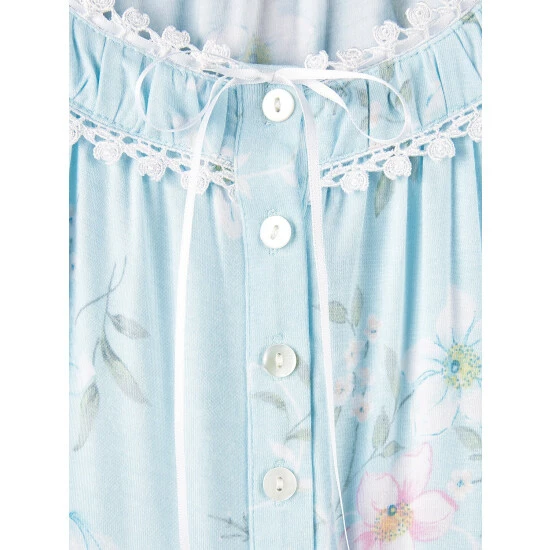 Eileen West Stretch Modal Floral Nightgown Teal 5 Eileen West Stretch Modal Floral Nightgown Teal - Image 3