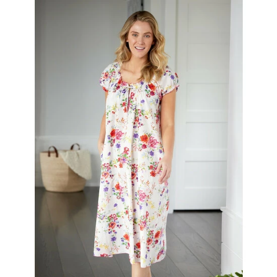 Vermont Country Store Botanical Beauty Cotton Short-Sleeve Nightgown White 3 Vermont Country Store Botanical Beauty Cotton Short-Sleeve Nightgown White