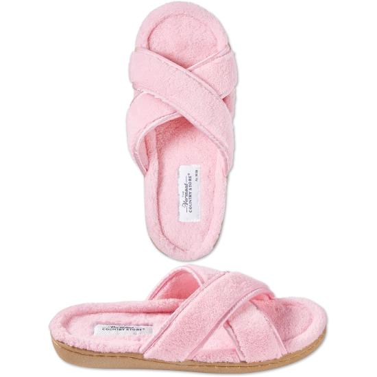 Vermont Country Store Women's Cross-Strap Terry Slide Slippers Pink 7 Vermont Country Store Women's Cross-Strap Terry Slide Slippers Pink - Image 5