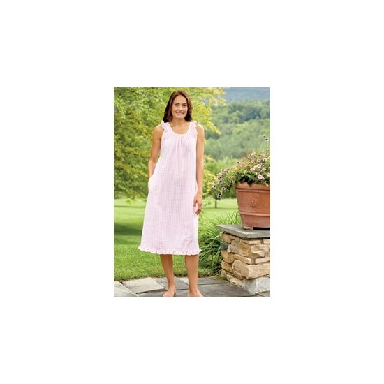 Vermont Country Store Women's Pink Plaid Seersucker Nightgown 6 Vermont Country Store Women's Pink Plaid Seersucker Nightgown - Image 4