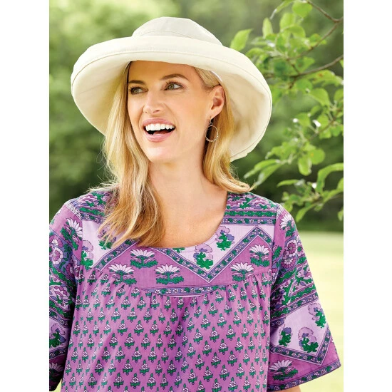 Vermont Country Store Women's Big-Brim Cotton Canvas Hat Azure 2 Vermont Country Store Women's Big-Brim Cotton Canvas Hat Azure