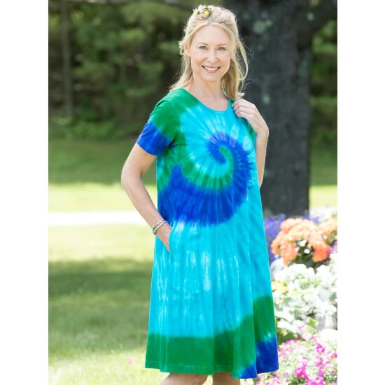 Vermont Country Store All-Cotton Tie-Dye T-Shirt Dress Blue 3 Vermont Country Store All-Cotton Tie-Dye T-Shirt Dress Blue