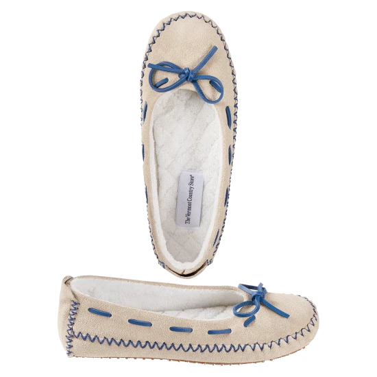 Vermont Country Store Women's Suede Moccasin Slipper Turquoise 4 Vermont Country Store Women's Suede Moccasin Slipper Turquoise - Image 2