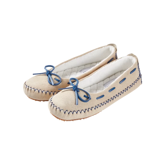 Vermont Country Store Women's Suede Moccasin Slipper Turquoise 5 Vermont Country Store Women's Suede Moccasin Slipper Turquoise - Image 3