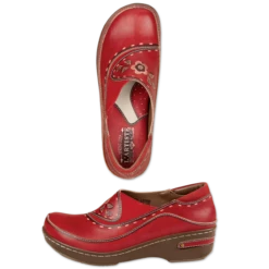 Spring Step Women's Brushstrokes And Blossoms Leather Clogs Olive