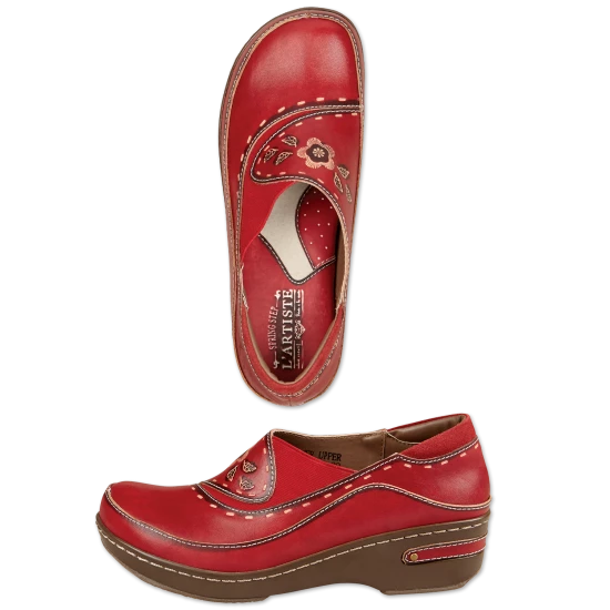 Spring Step Women's Brushstrokes And Blossoms Leather Clogs Olive 3 Spring Step Women's Brushstrokes And Blossoms Leather Clogs Olive