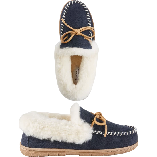 Vermont Country Store Women's Sheepskin Moccasins Navy 2 Vermont Country Store Women's Sheepskin Moccasins Navy